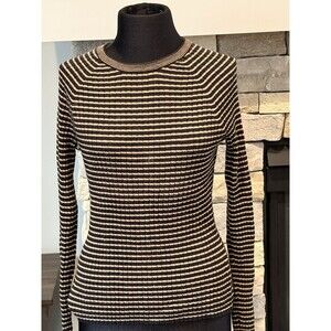 Women’s J.McLaughlin Sweater Lightweight Knit Sz XS STRIPED BLACK BROWN